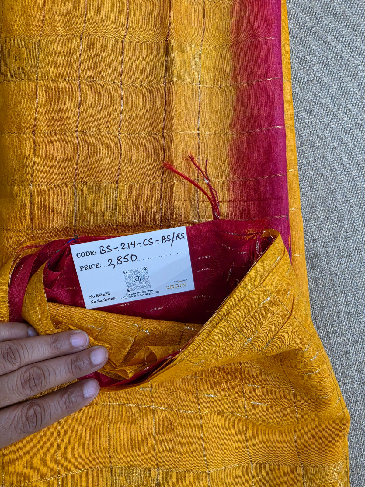 Mustard Yellow Checks Saree with Red Pallu
