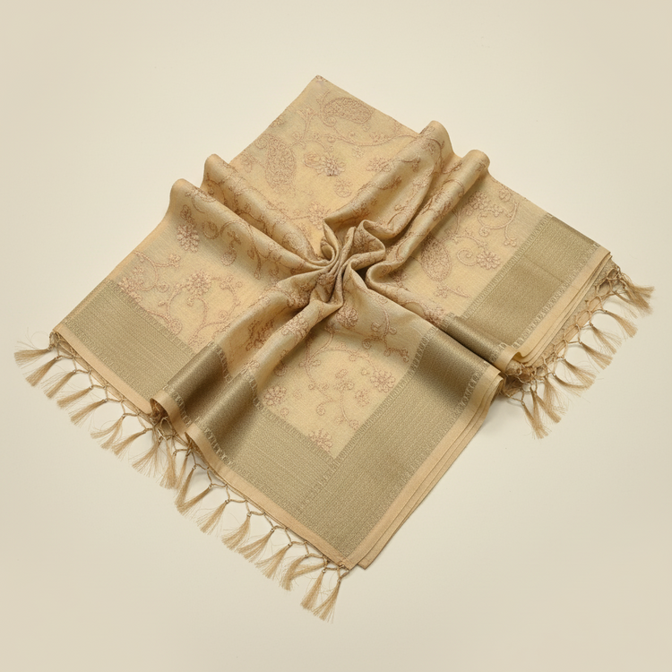 Beige Embroidered Silk Linen Saree
