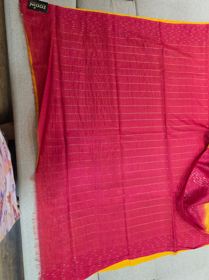 Mustard Yellow Checks Saree with Red Pallu