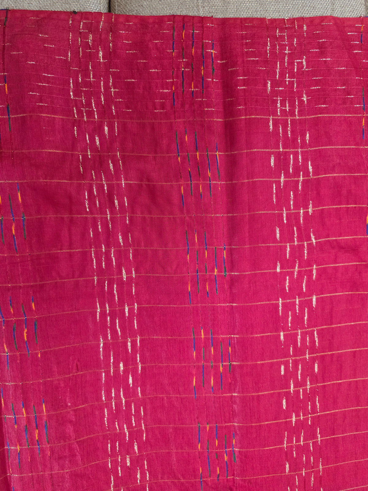 Mustard Yellow Checks Saree with Red Pallu