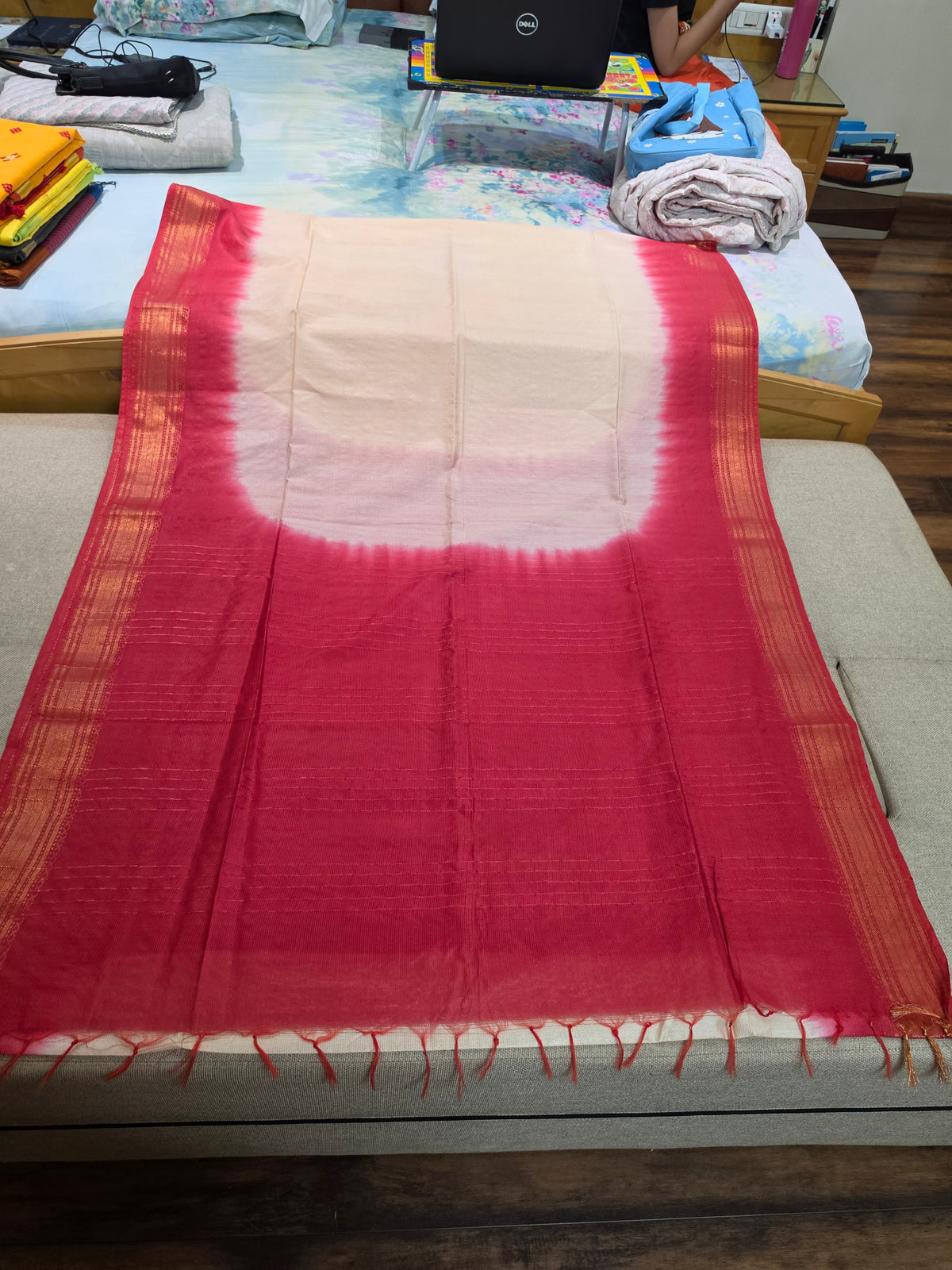 Off-White & Red Traditional Saree