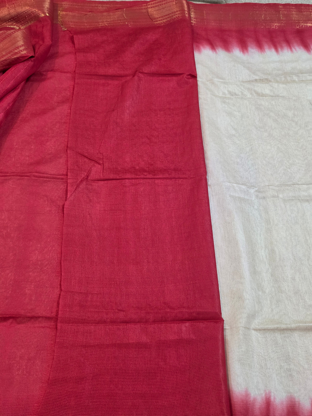 Off-White & Red Traditional Saree