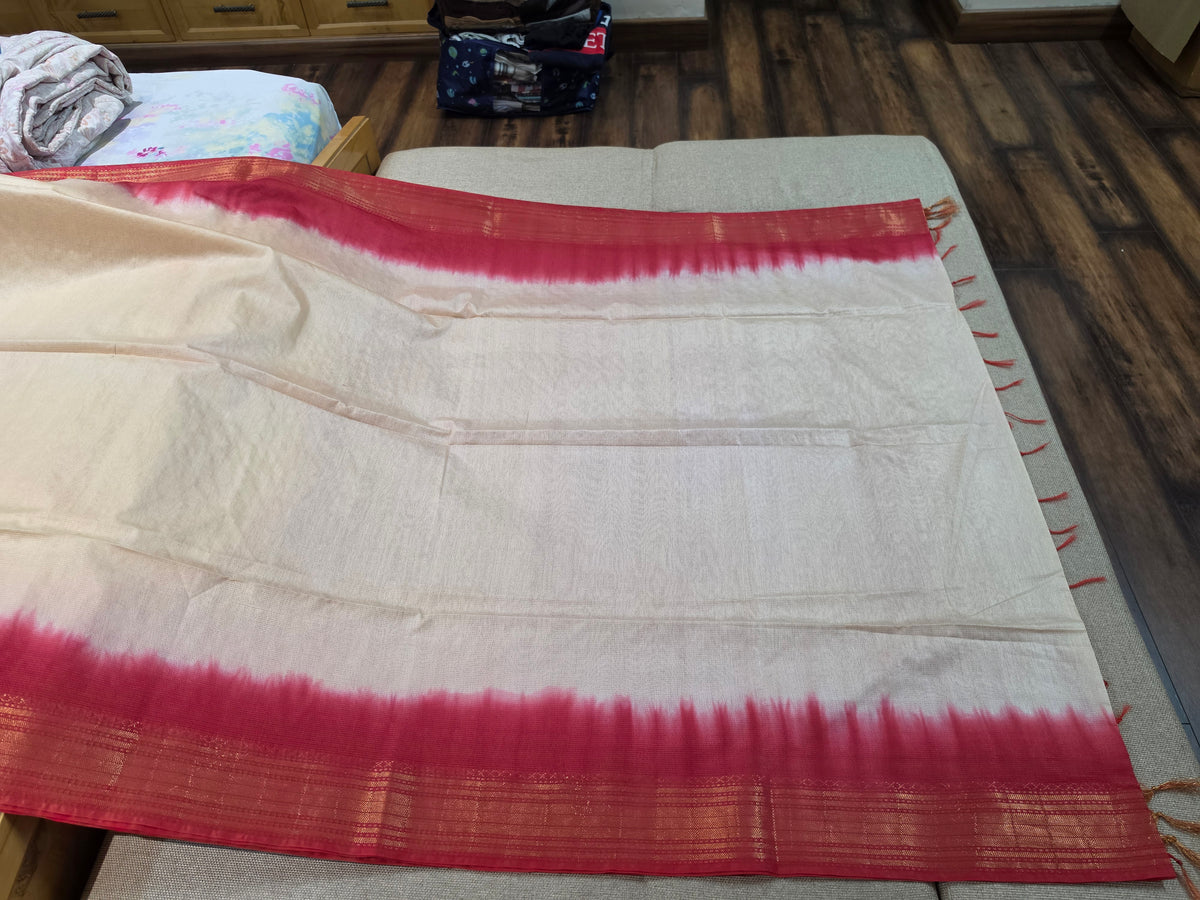 Off-White & Red Traditional Saree