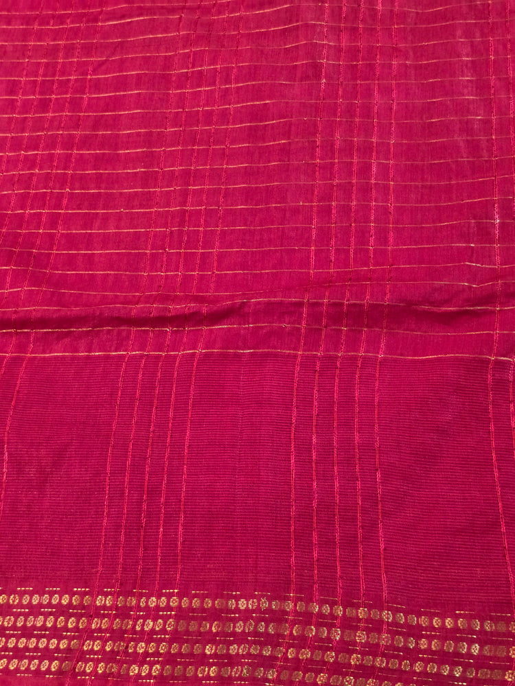Yellow Checks Handloom Saree with Red Border