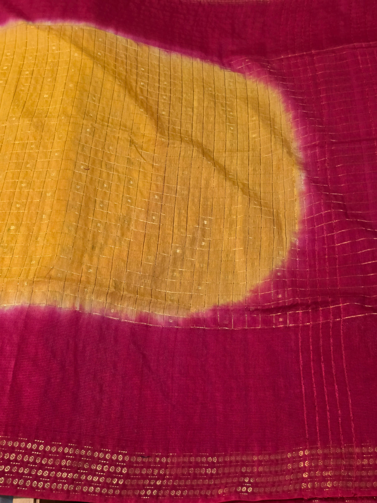 Yellow Checks Handloom Saree with Red Border