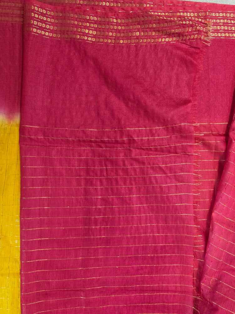 Yellow Checks Handloom Saree with Red Border