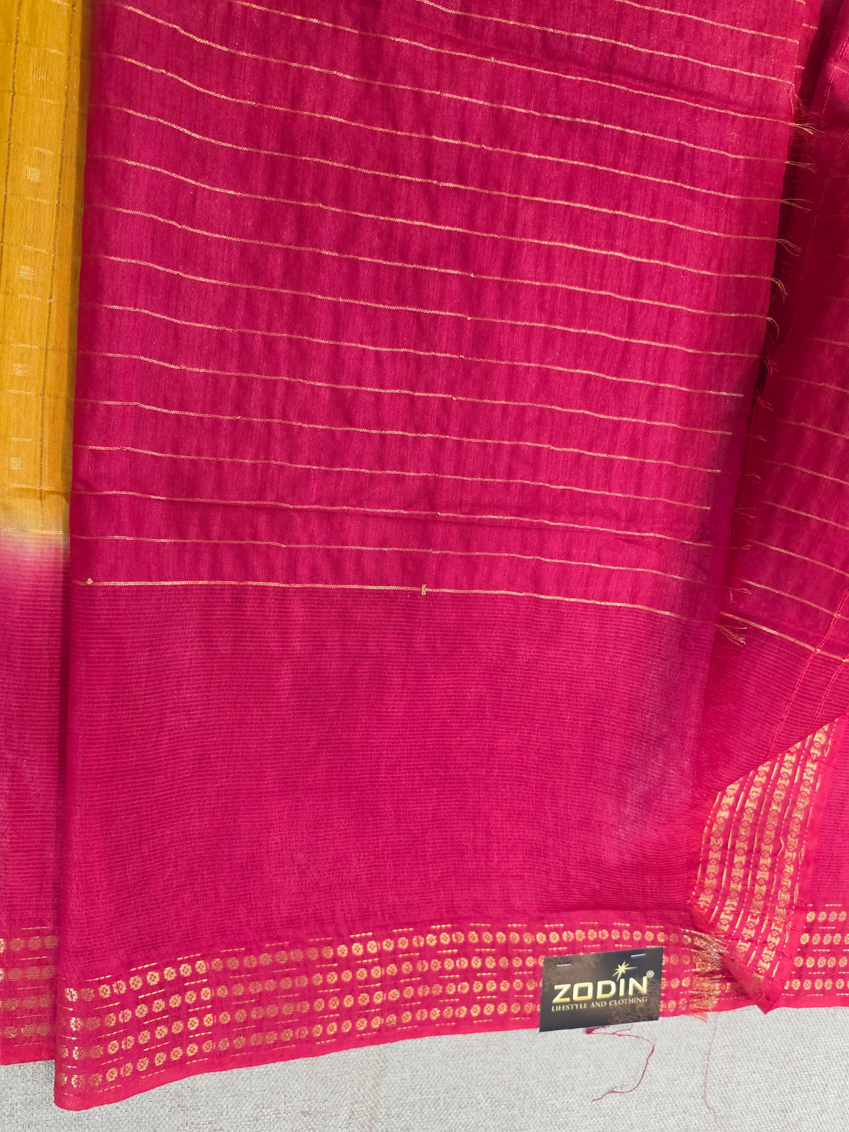 Yellow Checks Handloom Saree with Red Border