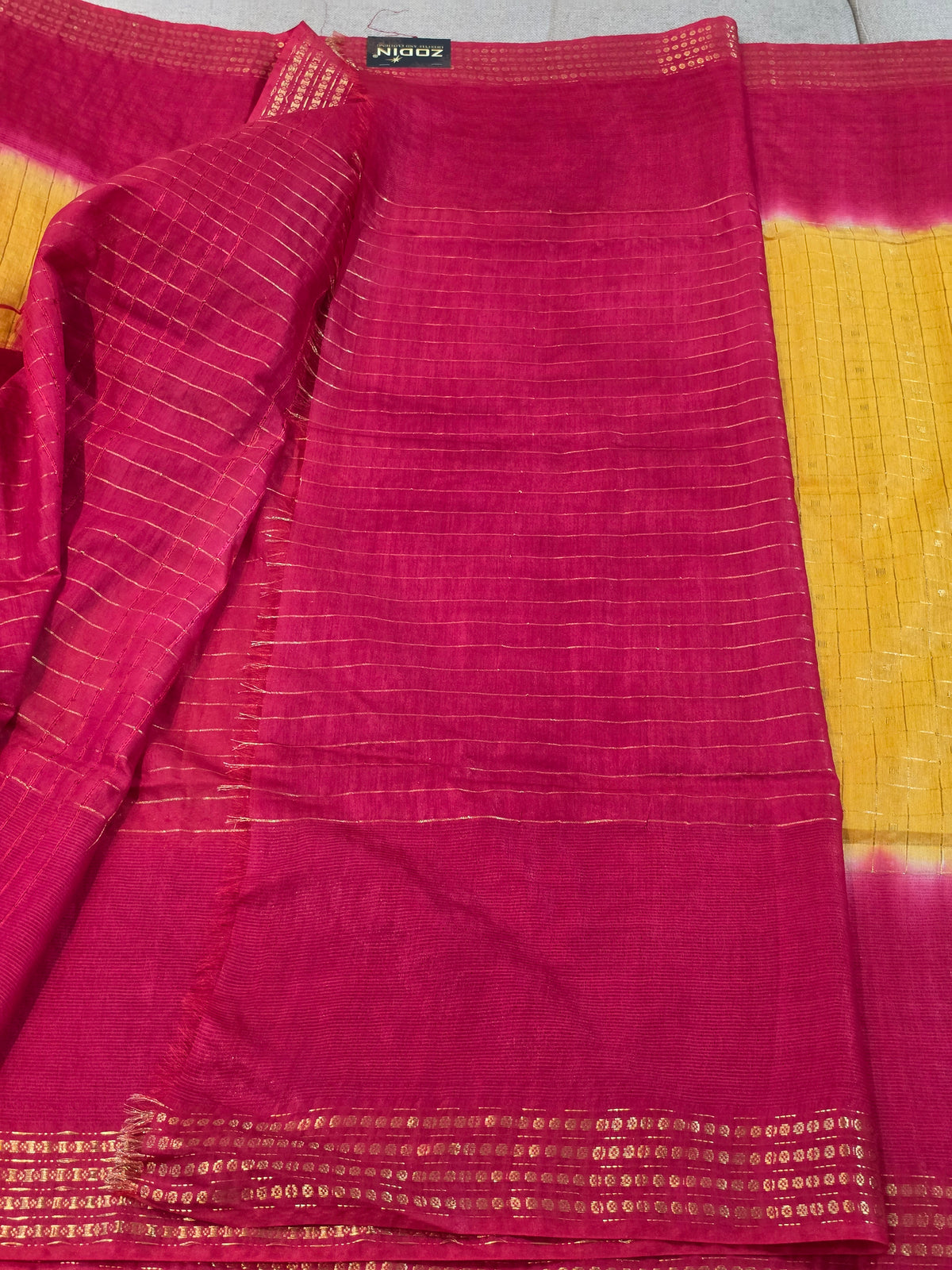 Yellow Checks Handloom Saree with Red Border