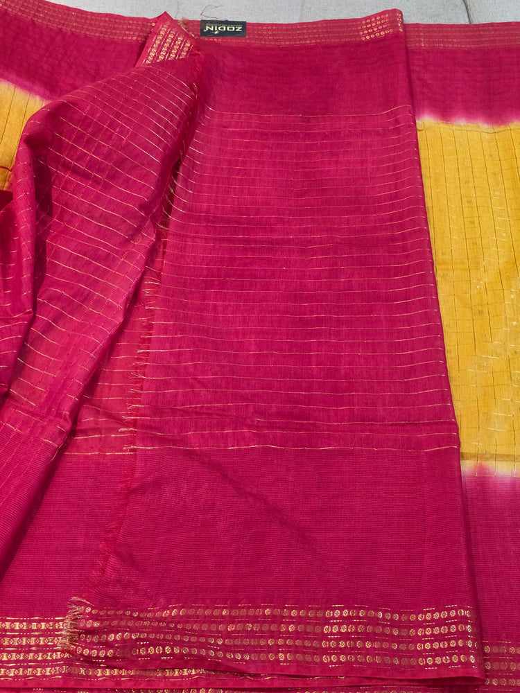 Yellow Checks Handloom Saree with Red Border