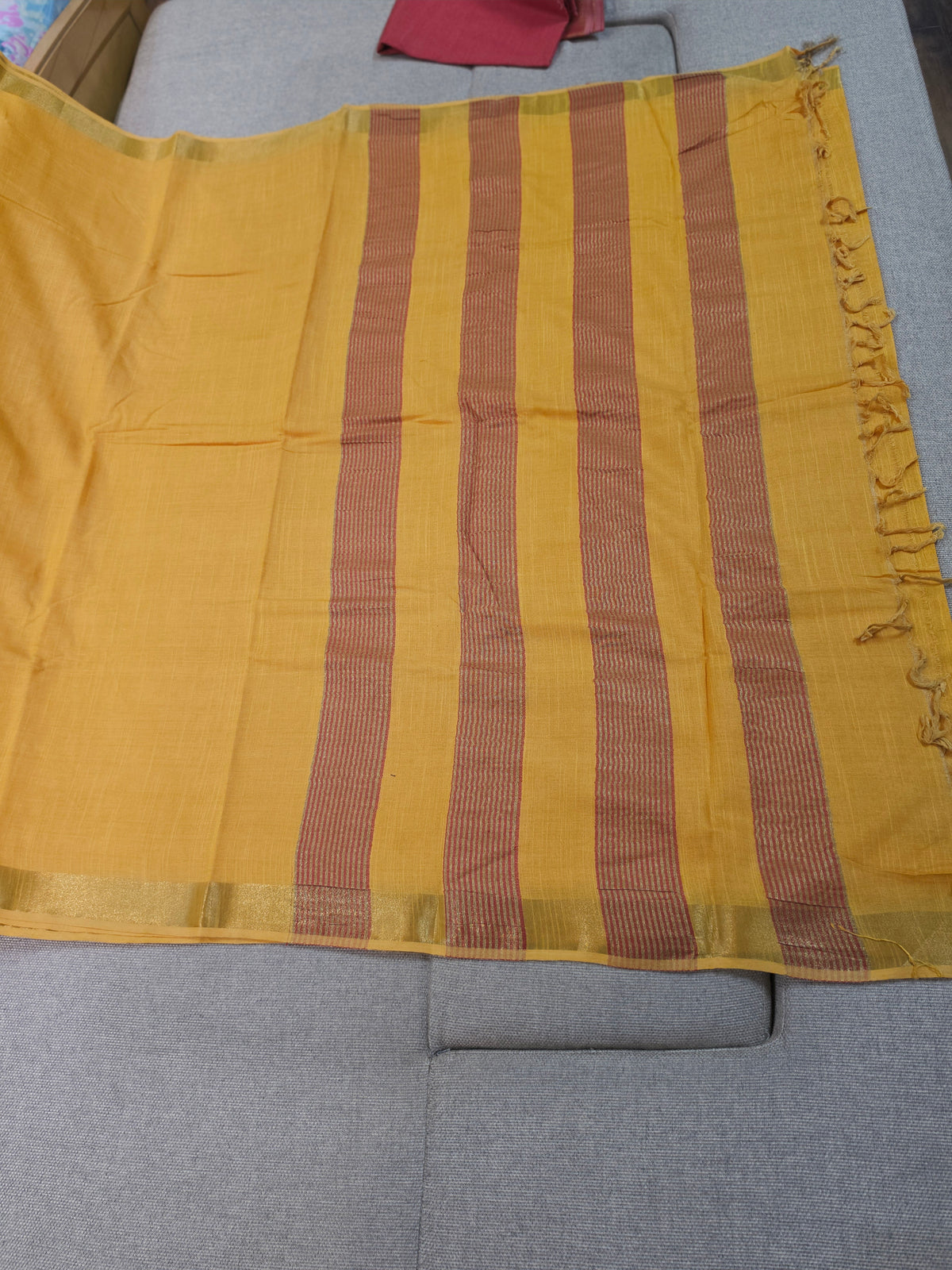 Mustard Yellow Plain Cotton Handloom Saree