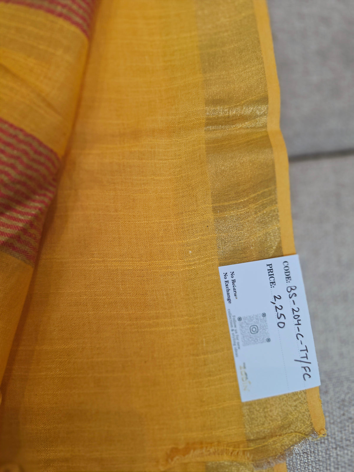 Mustard Yellow Plain Cotton Handloom Saree