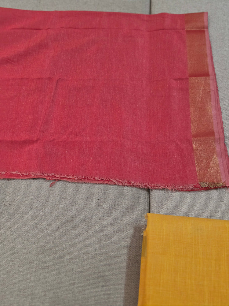 Mustard Yellow Plain Cotton Handloom Saree