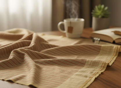 Soft Beige Handloom Saree with Red Motifs