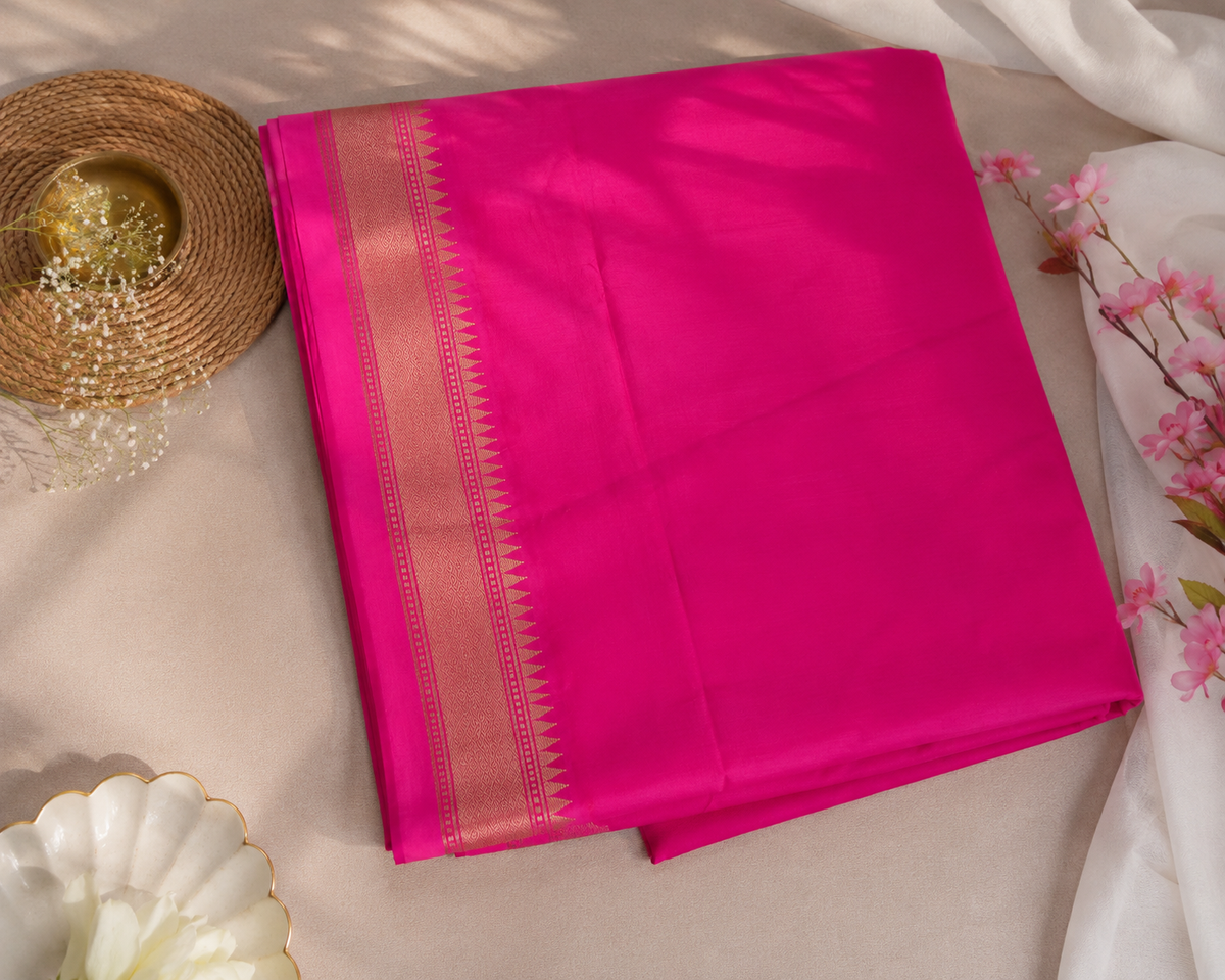 Pink Pure Handloom Banarasi Silk Saree with Lotus Weaving Border