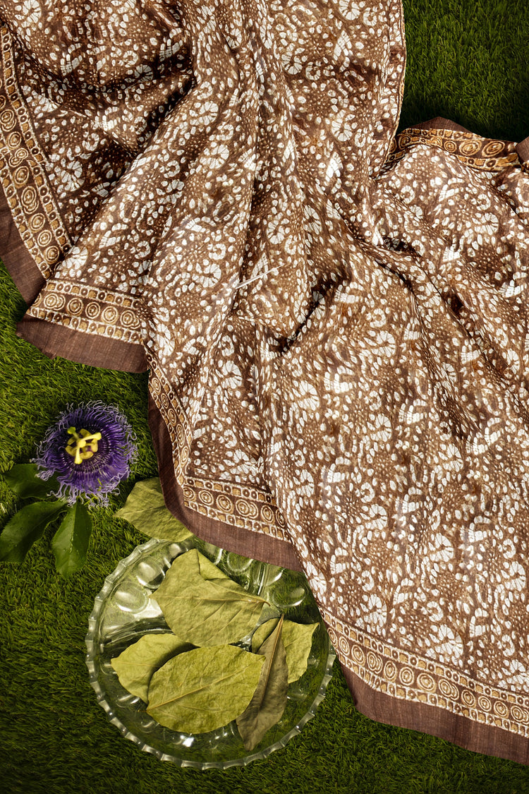 Earthy Brown Everyday Silk Saree with Handcrafted Print
