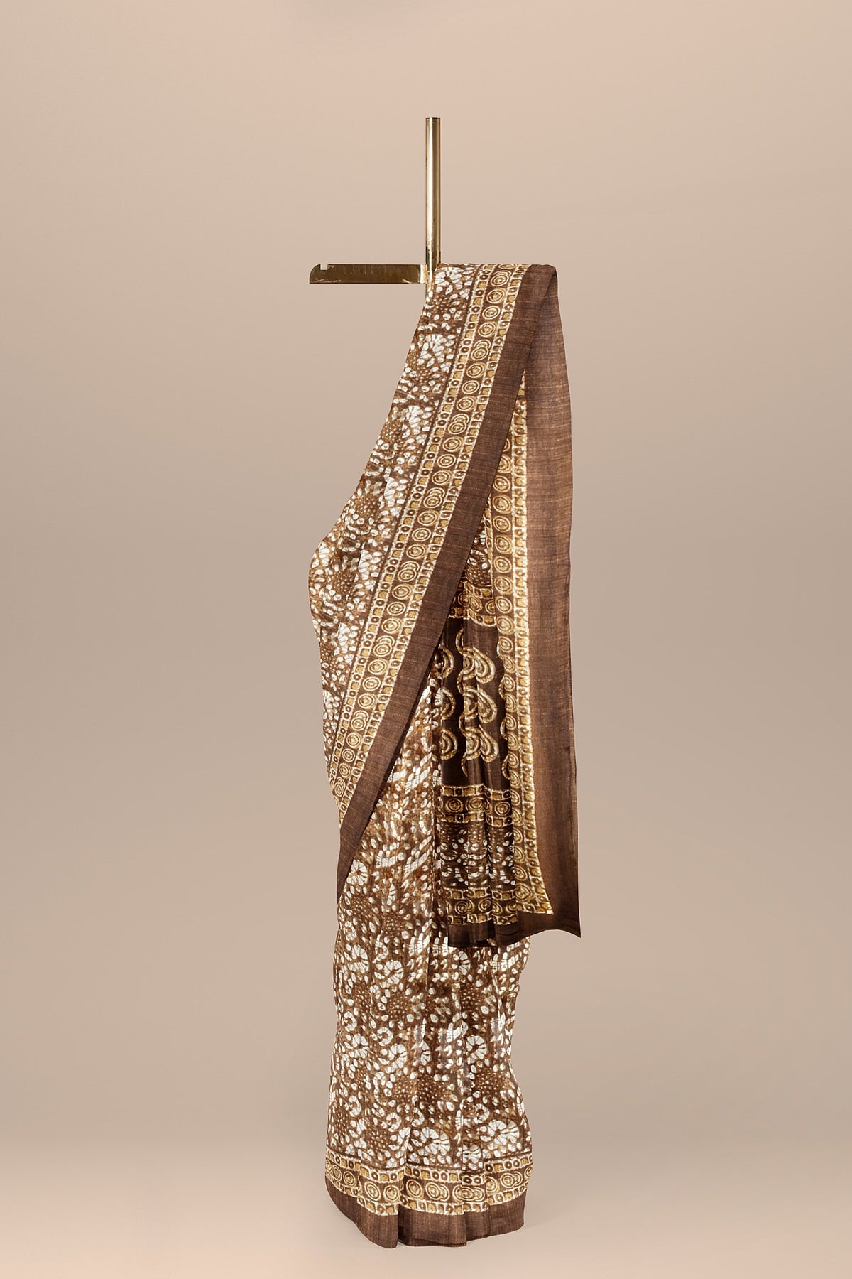 Earthy Brown Everyday Silk Saree with Handcrafted Print