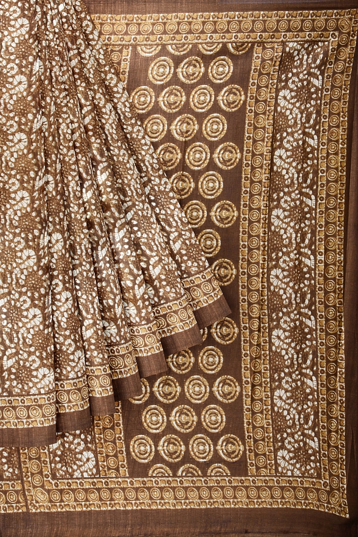 Earthy Brown Everyday Silk Saree with Handcrafted Print