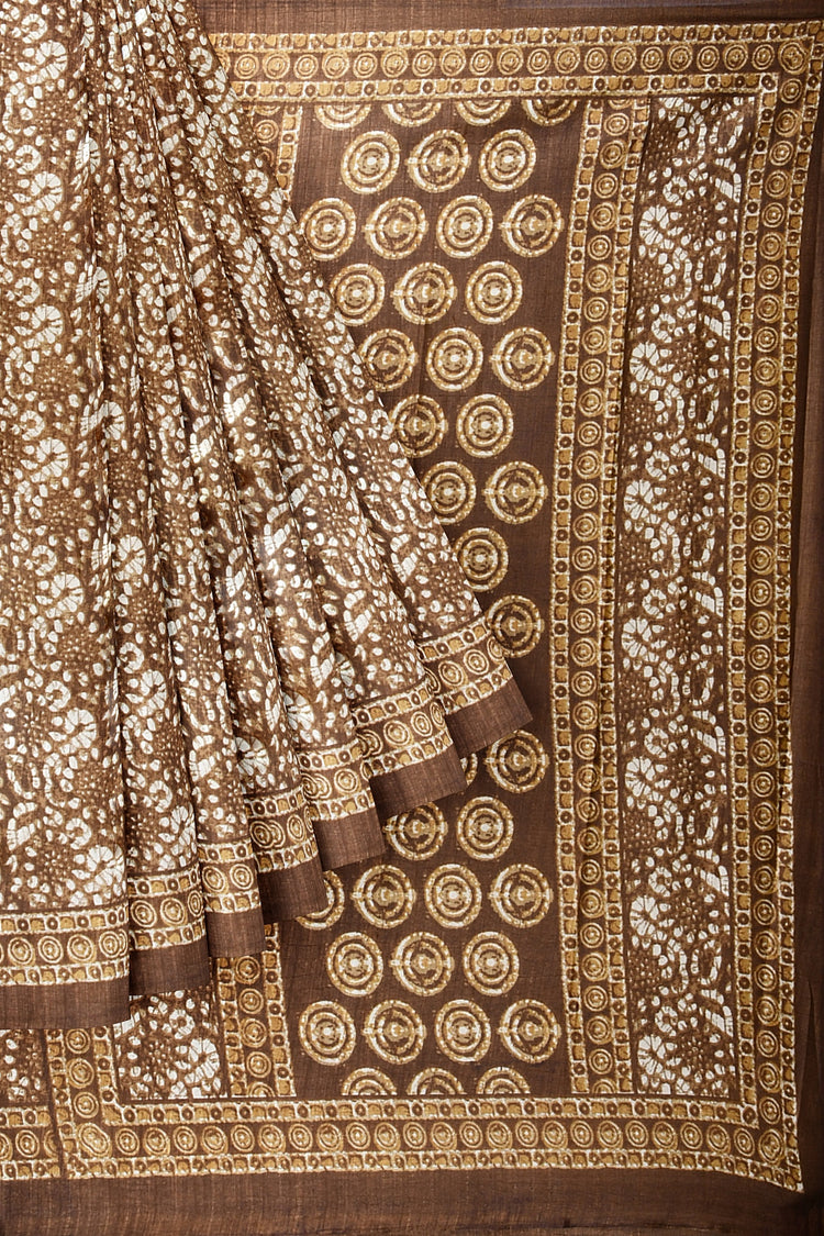 Earthy Brown Everyday Silk Saree with Handcrafted Print
