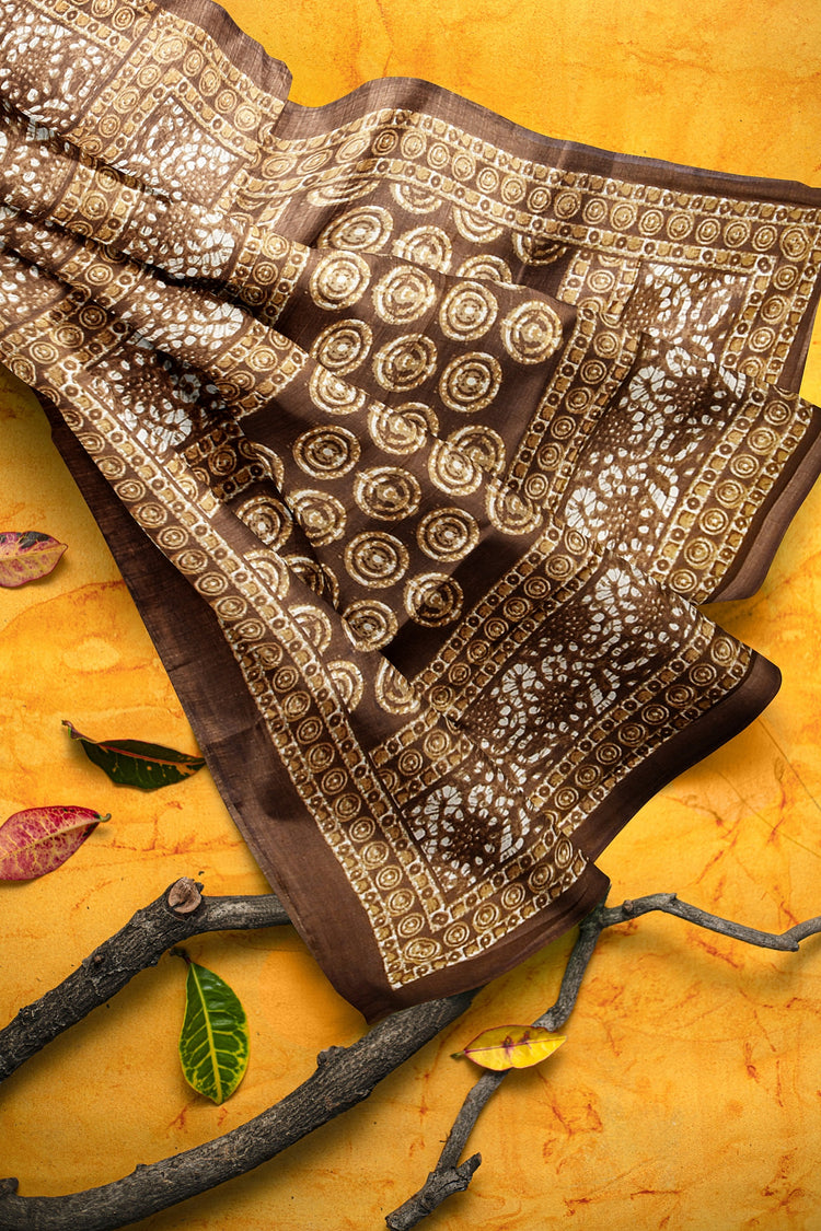Earthy Brown Everyday Silk Saree with Handcrafted Print