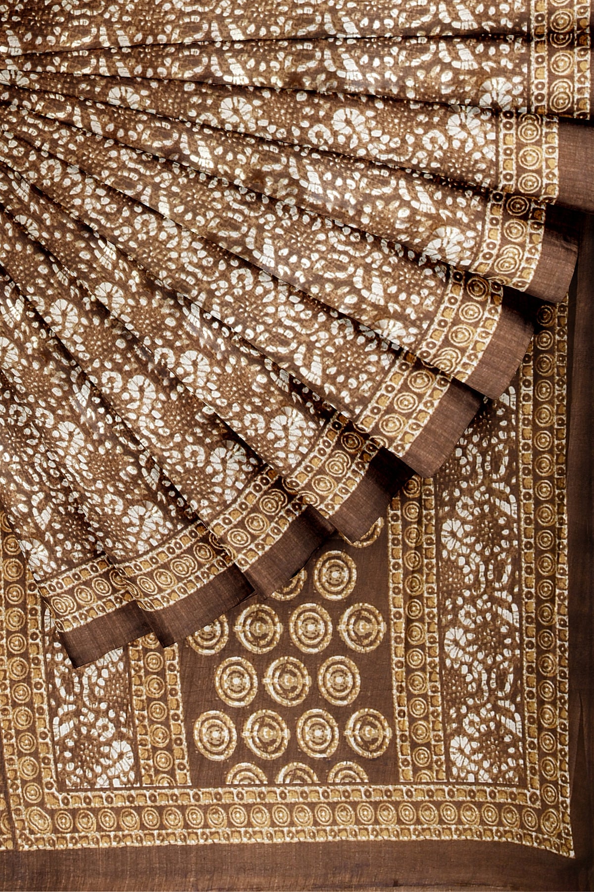 Earthy Brown Everyday Silk Saree with Handcrafted Print