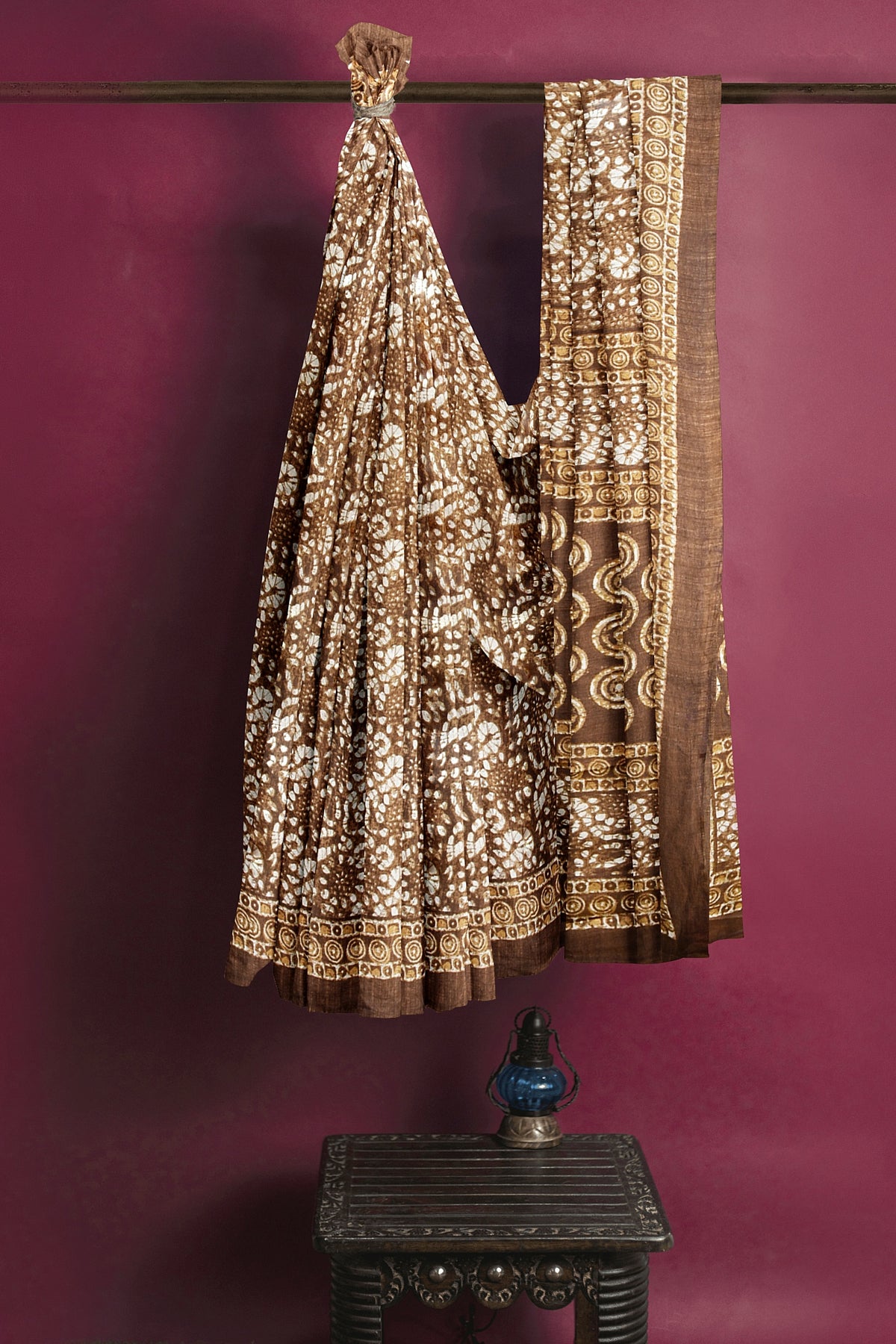 Earthy Brown Everyday Silk Saree with Handcrafted Print