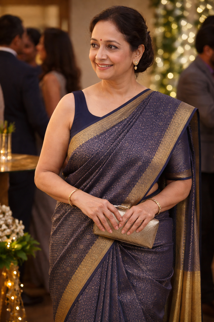 Navy Blue Handloom Saree