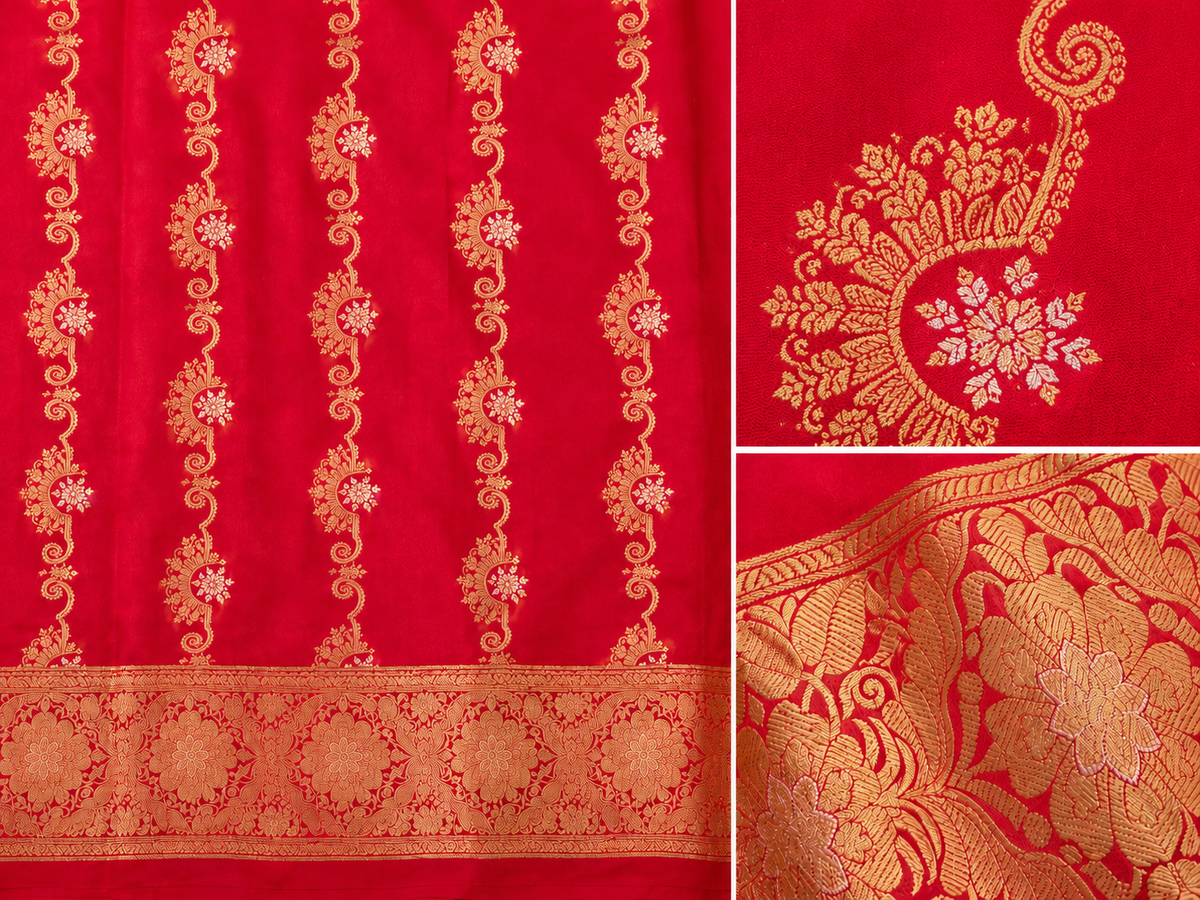 Red Pure Handloom Banarasi Katan Silk Saree