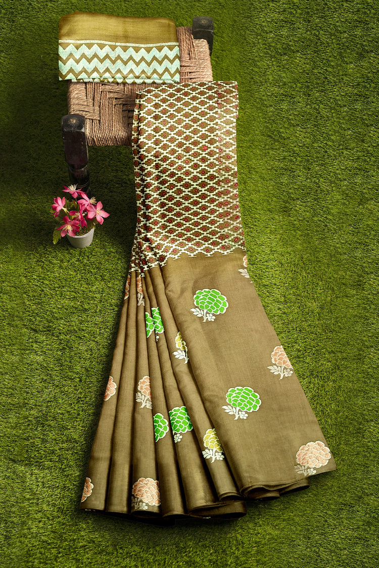 Coffee Brown Bandhni Weaving Pure Dupion Silk Saree