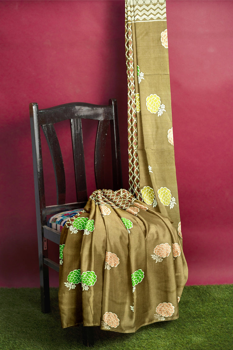 Coffee Brown Bandhni Weaving Pure Dupion Silk Saree
