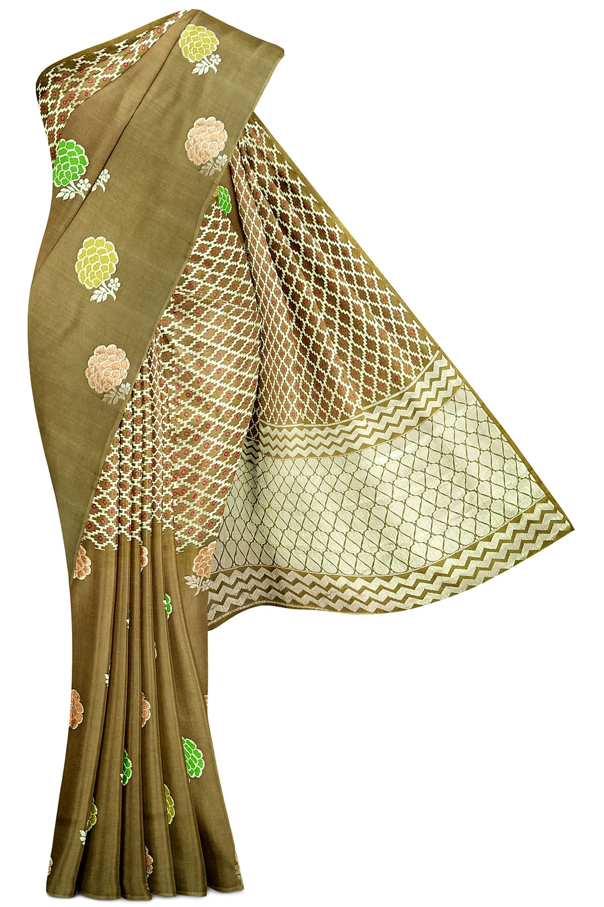 Coffee Brown Bandhni Weaving Pure Dupion Silk Saree
