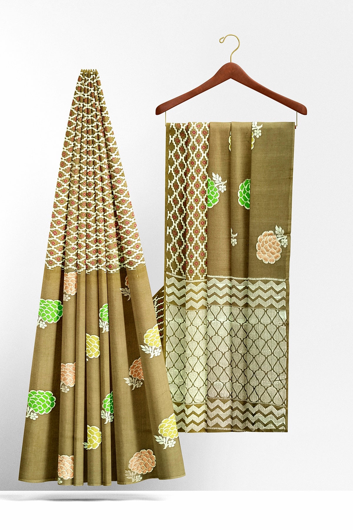 Coffee Brown Bandhni Weaving Pure Dupion Silk Saree