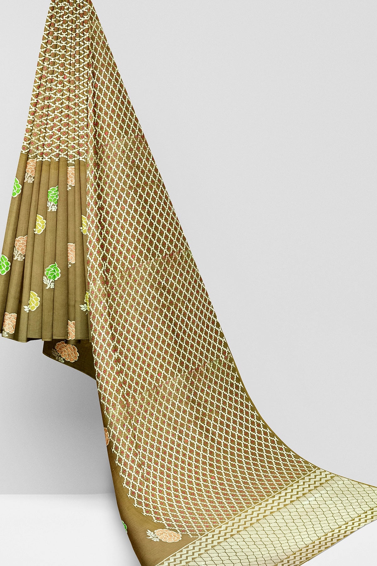 Coffee Brown Bandhni Weaving Pure Dupion Silk Saree