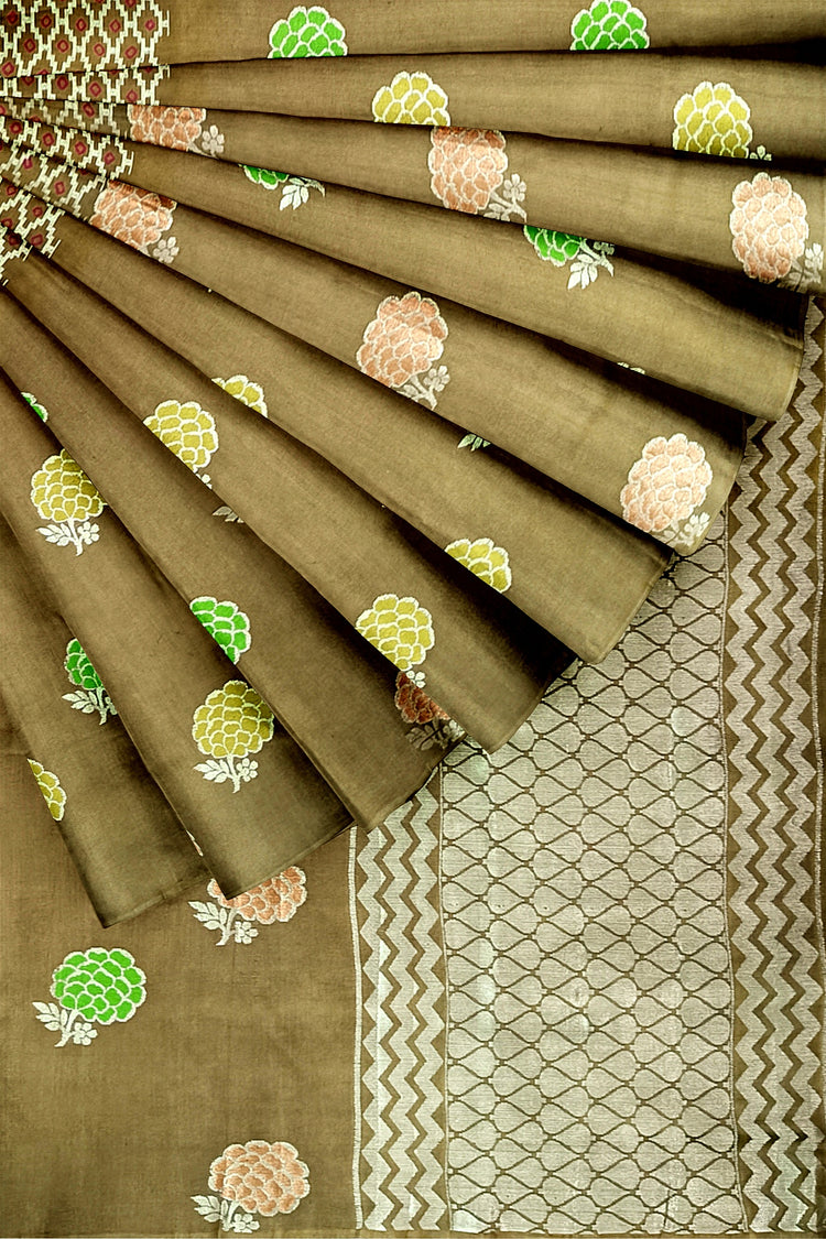 Coffee Brown Bandhni Weaving Pure Dupion Silk Saree