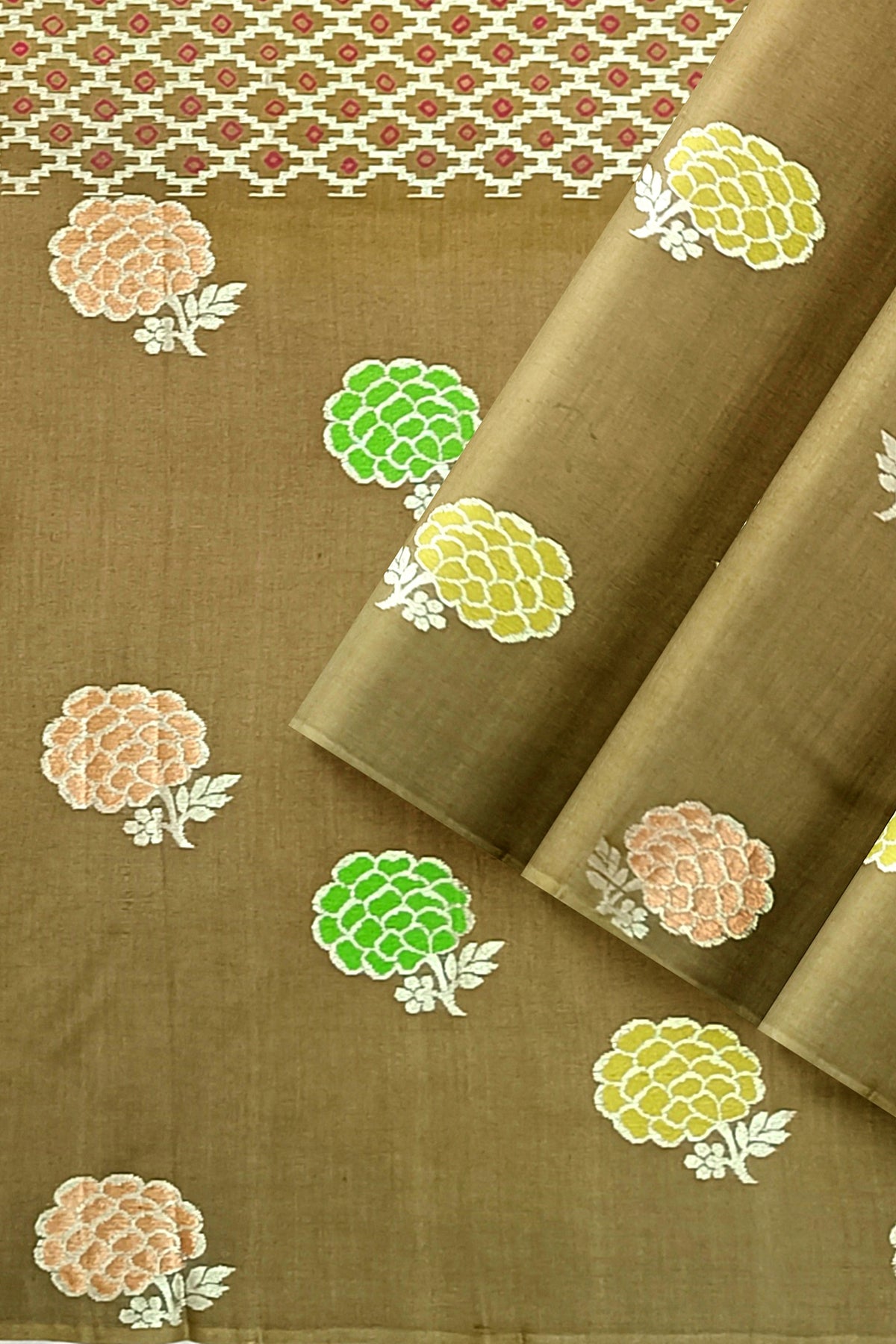 Coffee Brown Bandhni Weaving Pure Dupion Silk Saree