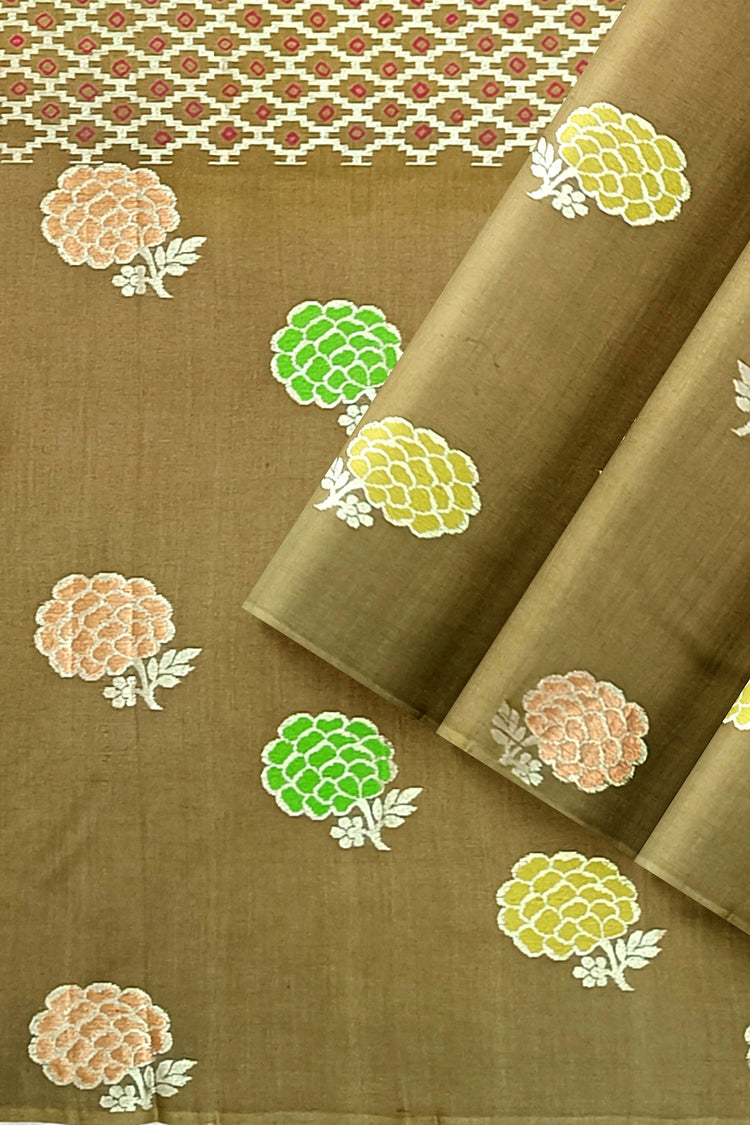 Coffee Brown Bandhni Weaving Pure Dupion Silk Saree
