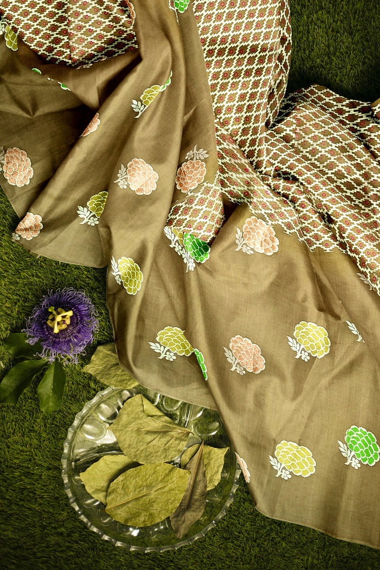 Coffee Brown Bandhni Weaving Pure Dupion Silk Saree