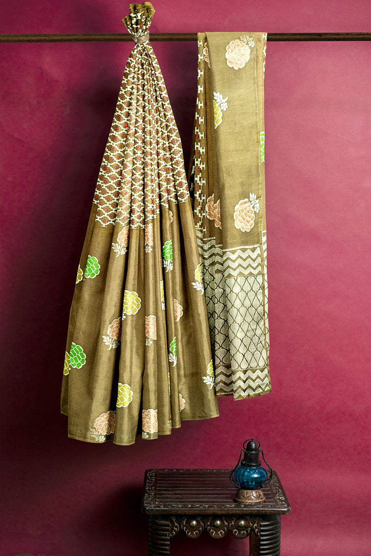 Coffee Brown Bandhni Weaving Pure Dupion Silk Saree