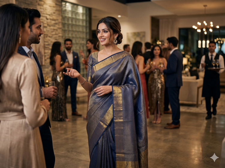Navy Blue Handloom Saree