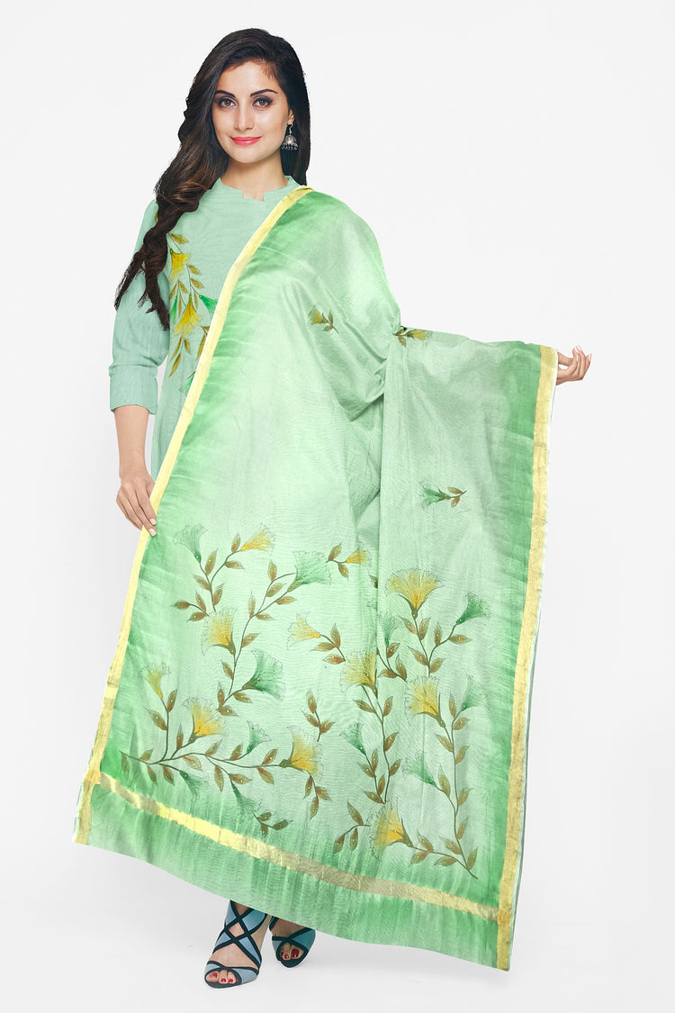 Green Hand Paint Unstitched Suit