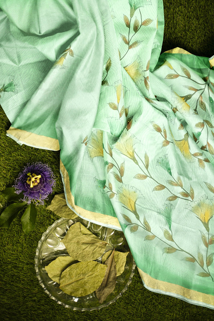 Green Hand Paint Unstitched Suit