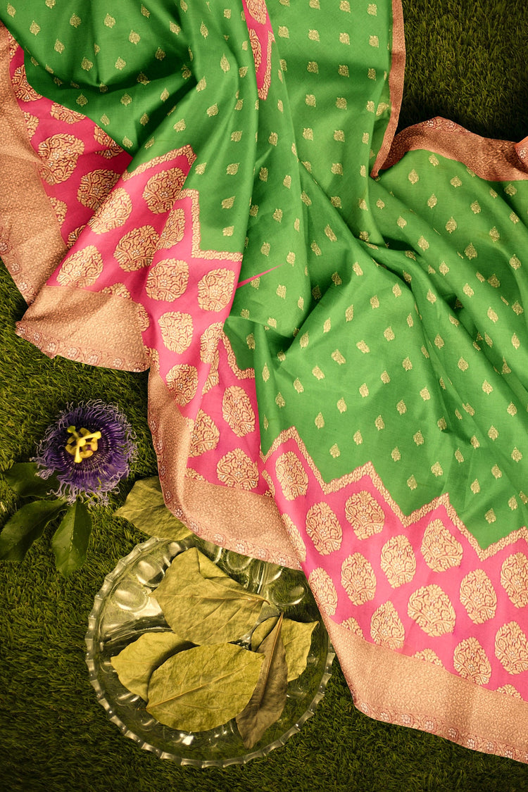 Green Pink Banarasi Silk Saree