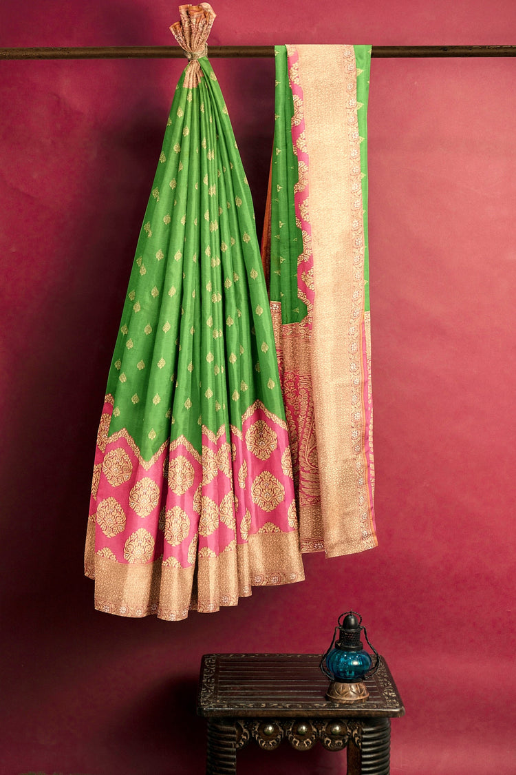 Green Pink Banarasi Silk Saree