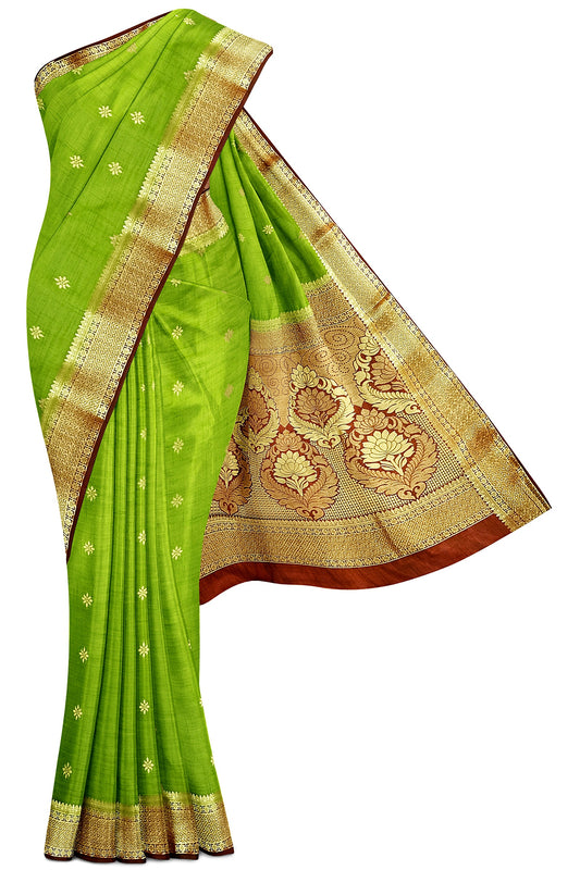 Green Chocolate Brown Silk Saree