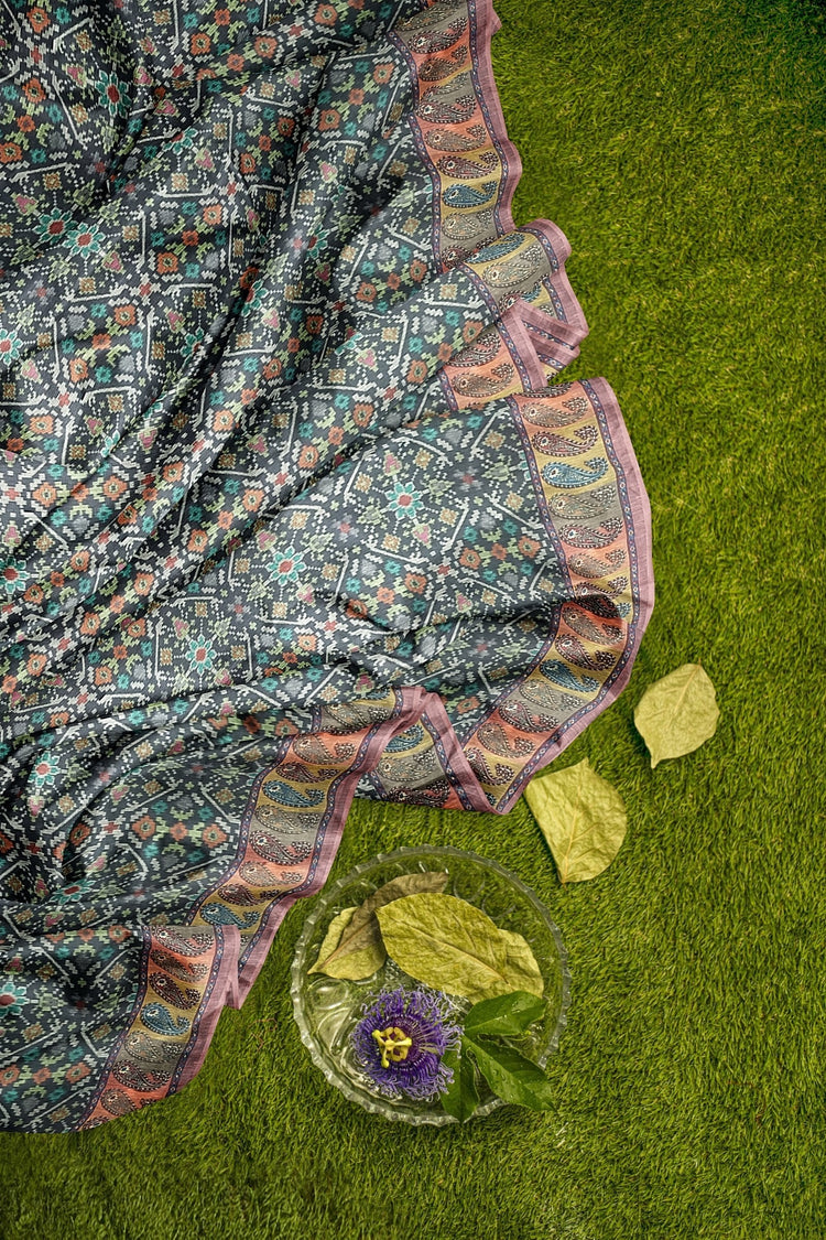 Grey Kani-Inspired Everyday Patola Pashmina Print Saree