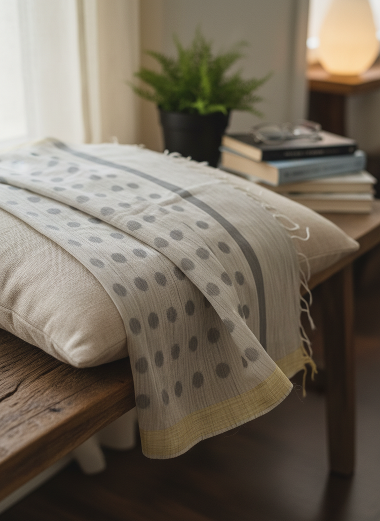 Grey Handloom Saree with Polka Dots