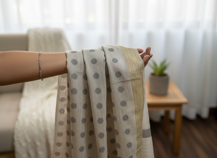 Grey Handloom Saree with Polka Dots