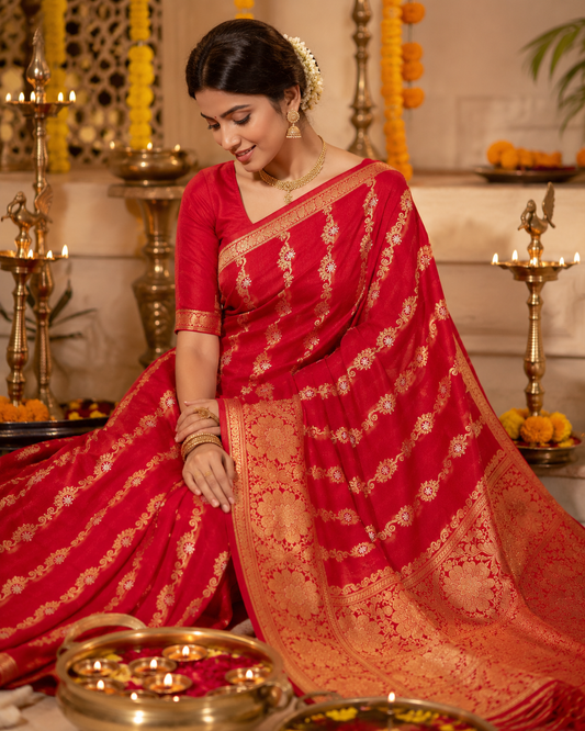 Red Pure Handloom Banarasi Katan Silk Saree