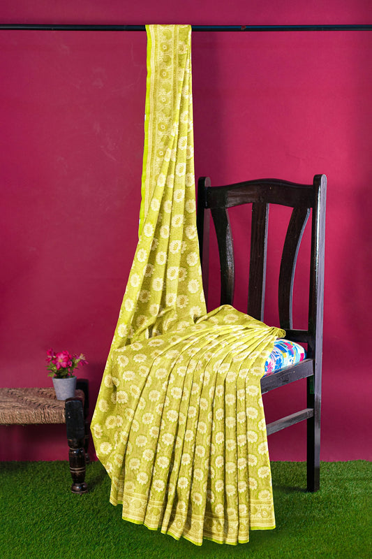 Light Ghiya Green Georgette Silk Saree