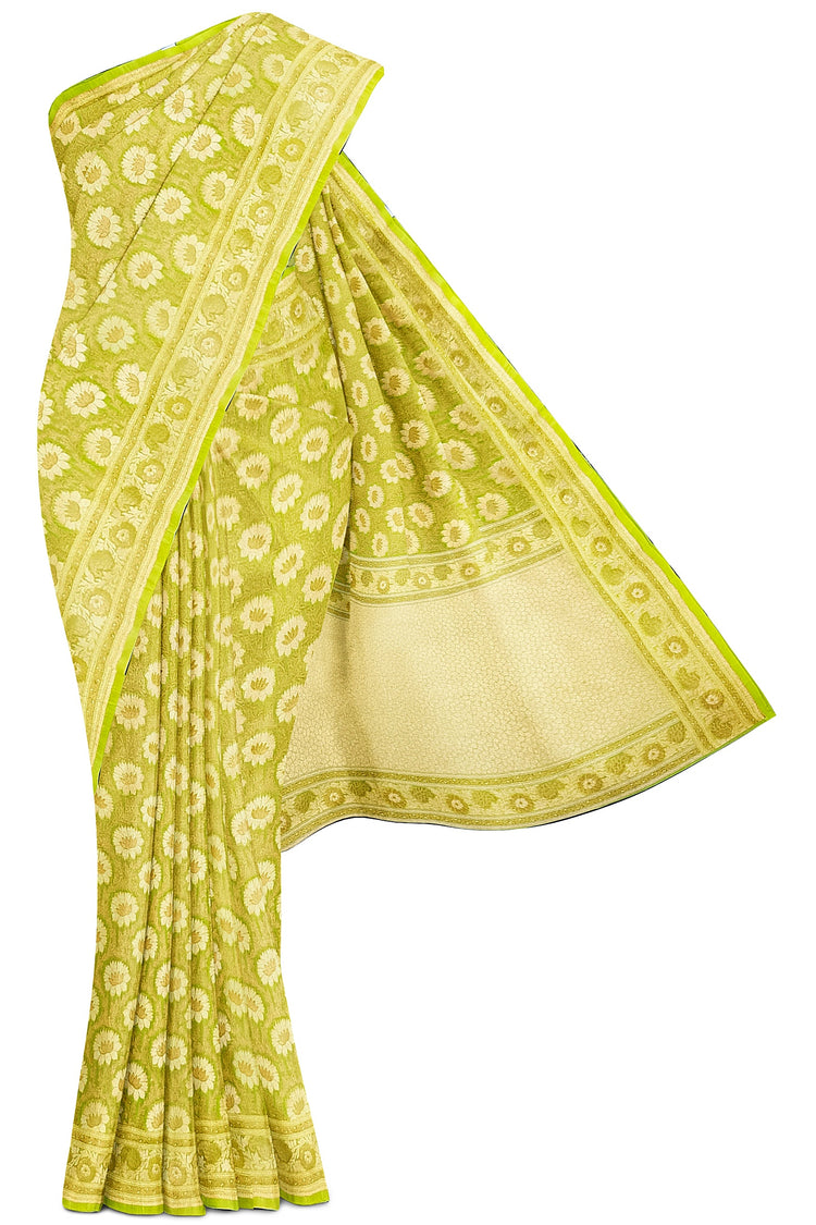 Light Ghiya Green Georgette Silk Saree