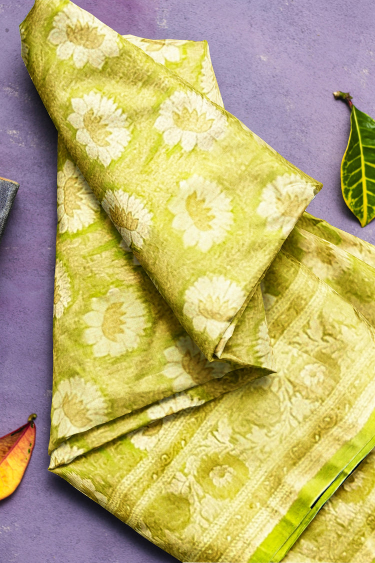 Light Ghiya Green Georgette Silk Saree